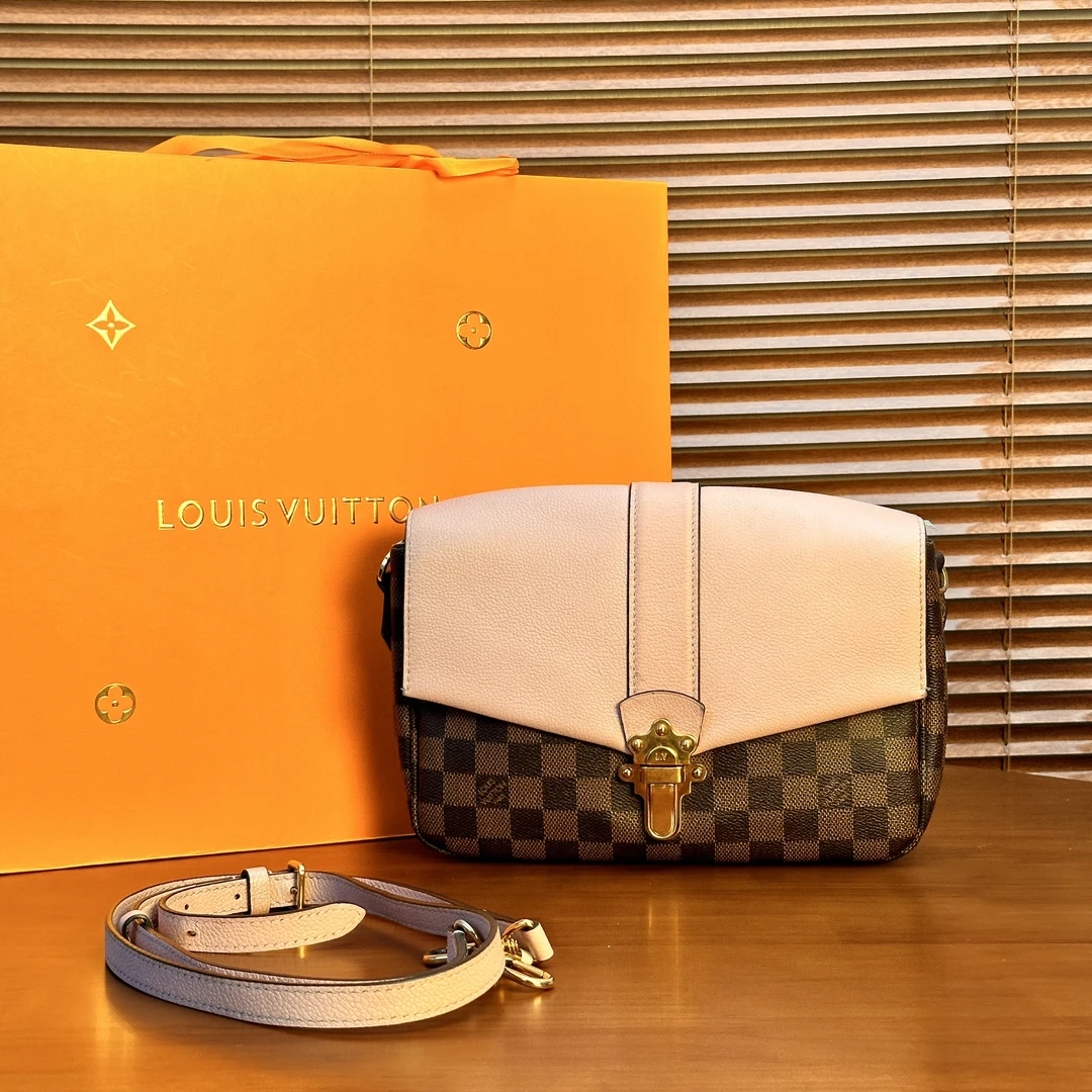 95新 LV 老花拼色棋盘格单肩斜挎包/优尔严选/56217