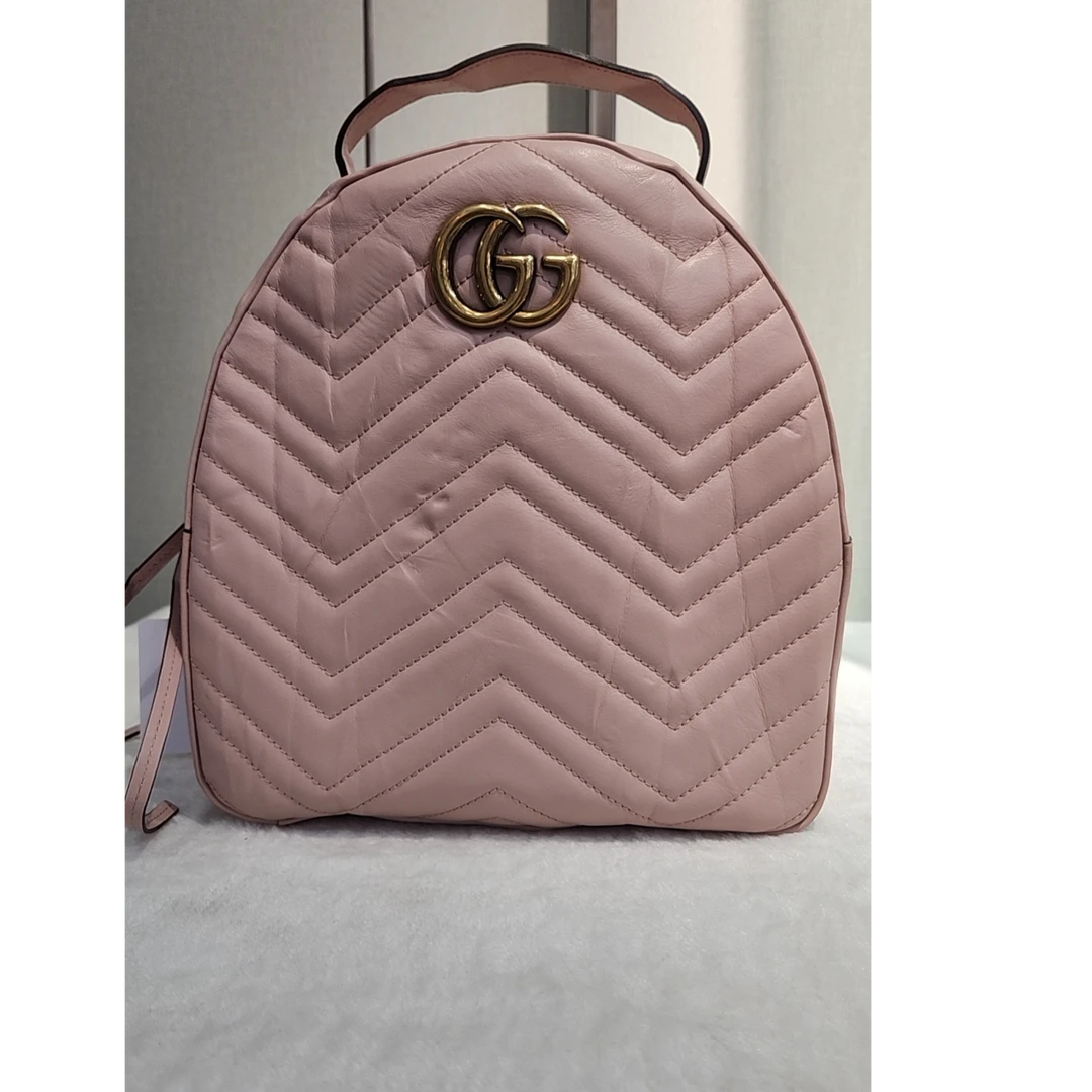 95新 GUCCI/古驰 粉色金扣波浪小双肩包/创易甄选/59146