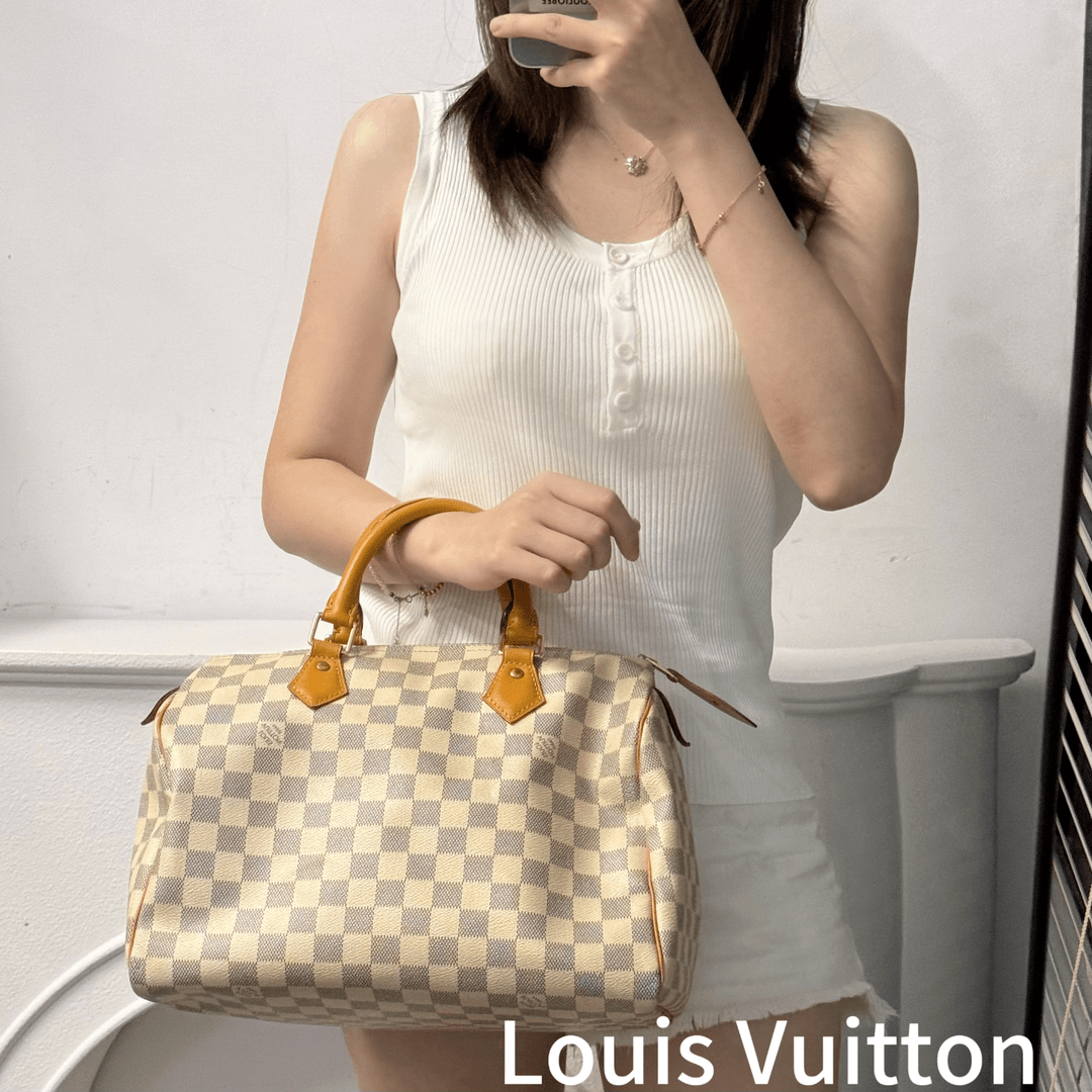 95新 LouisVuitton/路易威登 老板娘 speedy30 白棋盘格手提包
