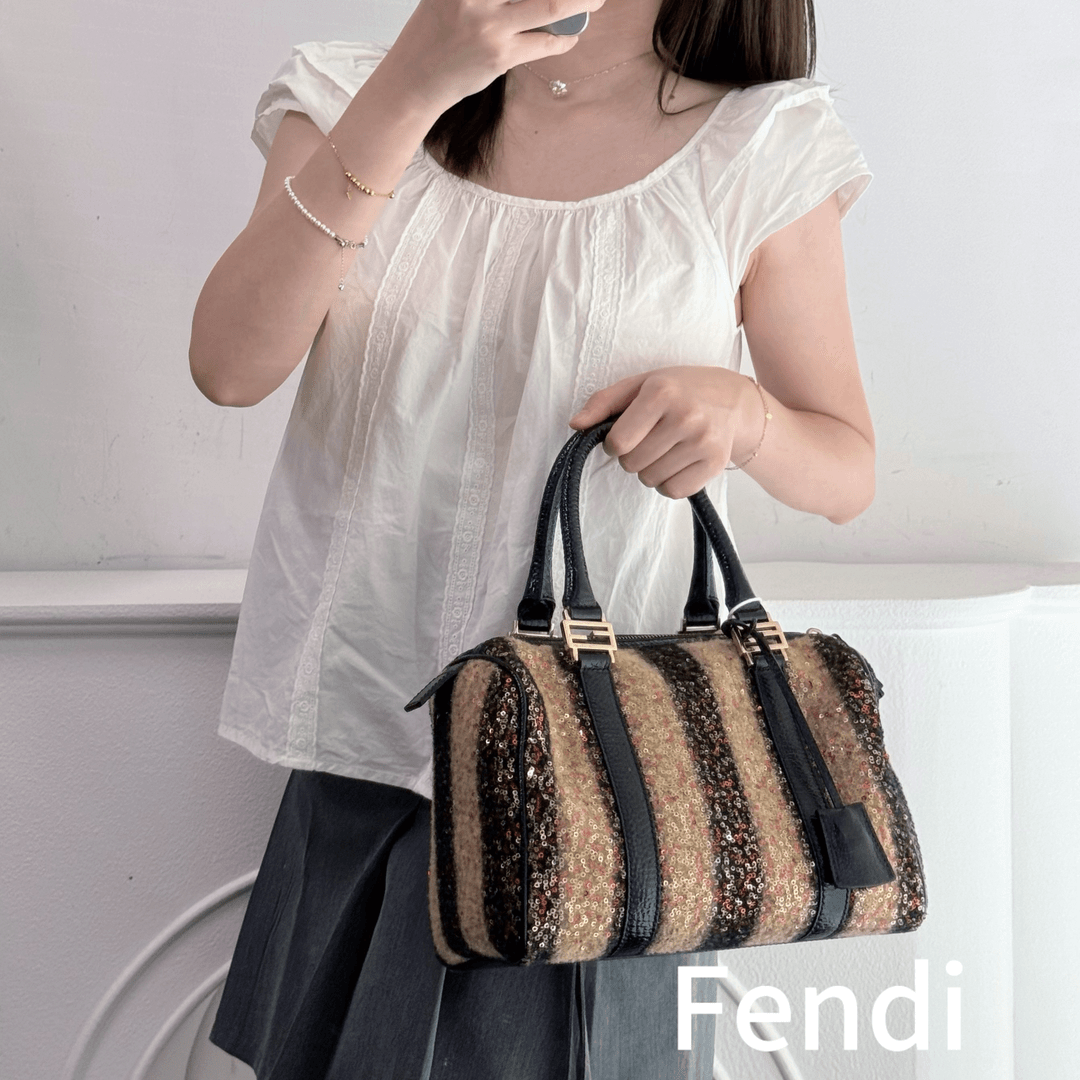 95新 FENDI/芬迪 老板娘 亮片波士顿 手提包