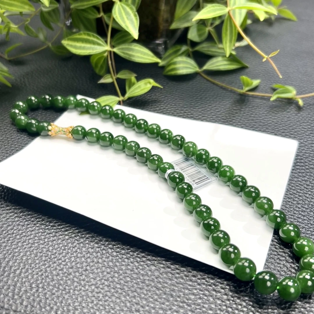 和田玉碧玉辣绿妈妈链卡10