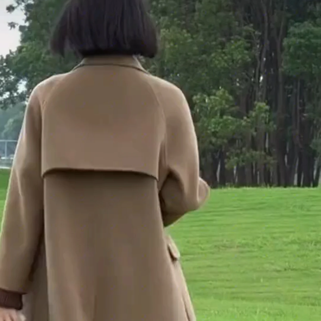 徐大可家2024年秋冬新款单排扣娃娃领中长韩版外套双面羊毛大衣