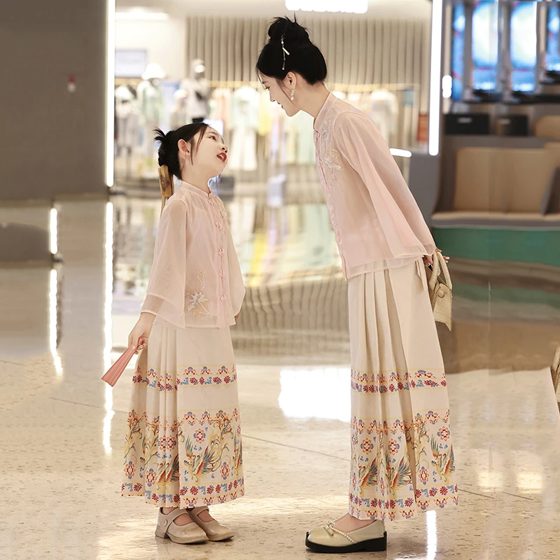 马面裙亲子装母女套装秋装2025中秋高端汉服女童国风儿童古风唐装