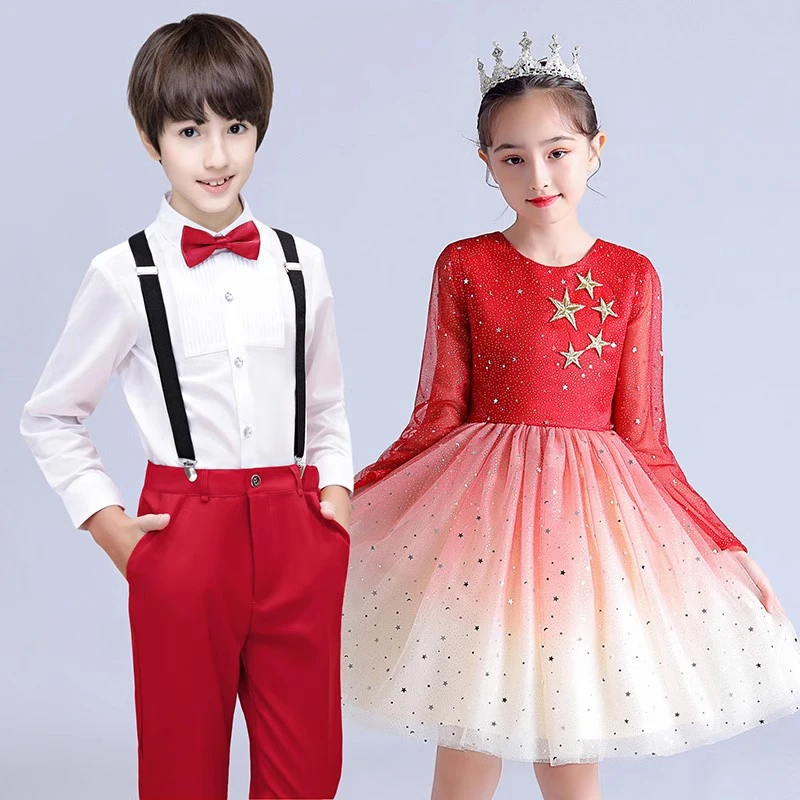 国庆儿童合唱演出服中小学生红色爱国朗诵歌唱祖国幼儿园表演服装