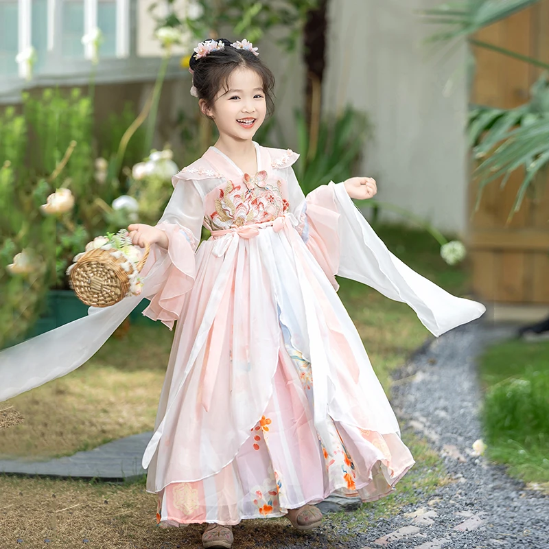 中秋汉服女童2025新款古风超仙古装女儿童大唐公主裙唐装国风裙子