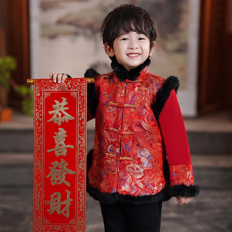 男宝拜年服男童过年服冬季加厚中国风男宝宝唐装套装儿童新年衣服