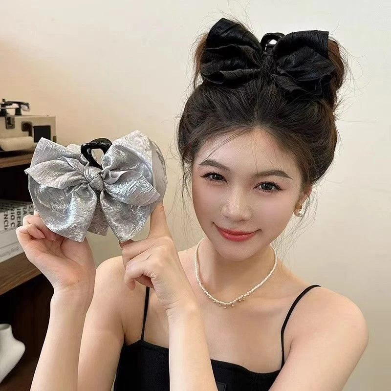 2024新款韩系超大蝴蝶结发夹女脑勺气质鲨鱼夹高级感网红抓夹