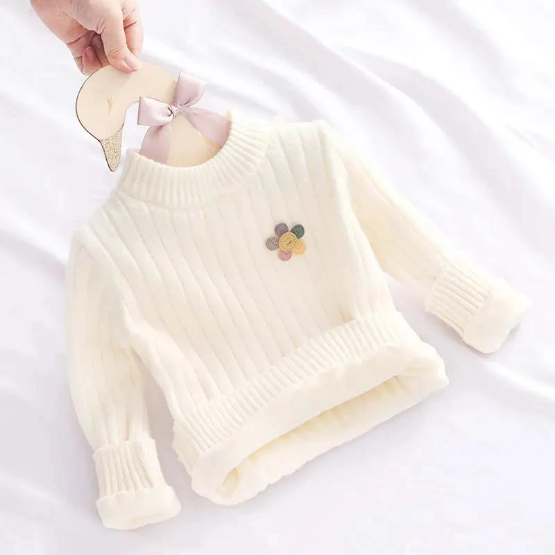 宝宝毛衣加绒童婴儿打底衫套头圆领公主保暖线衣冬装