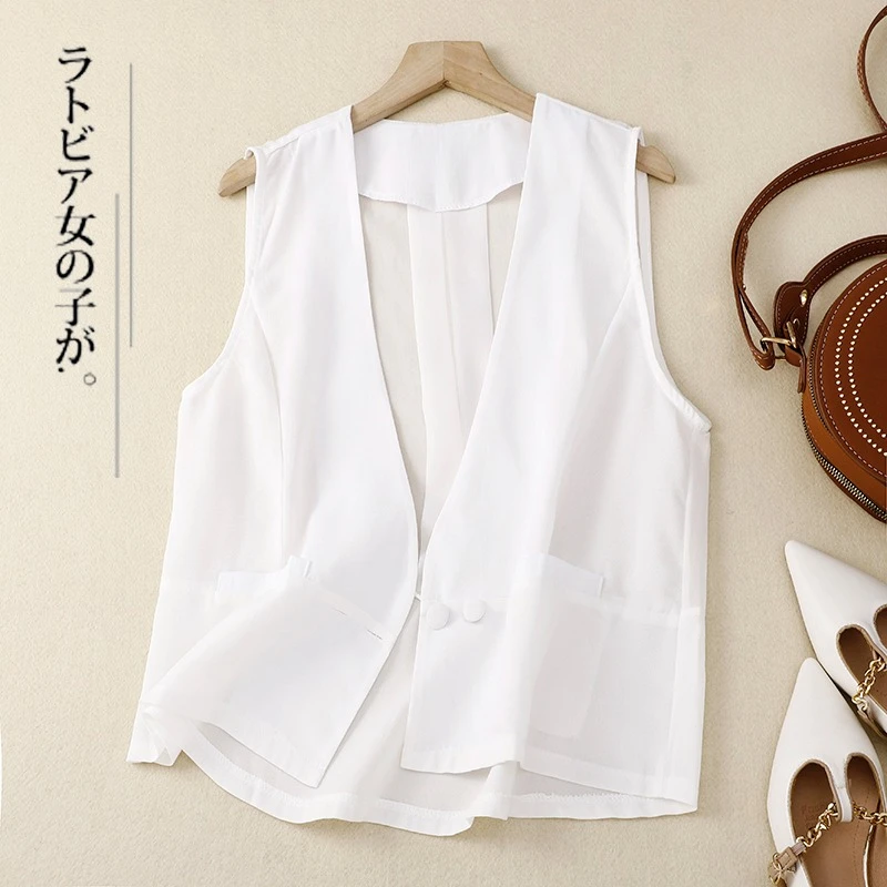 短款马甲夏季宽松雪纺上衣轻薄透气女士马夹大码女装高贵背心外搭