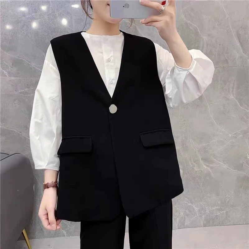 西装马甲女春秋季新款韩版外搭时尚黑色西服马夹背心外套百搭女款