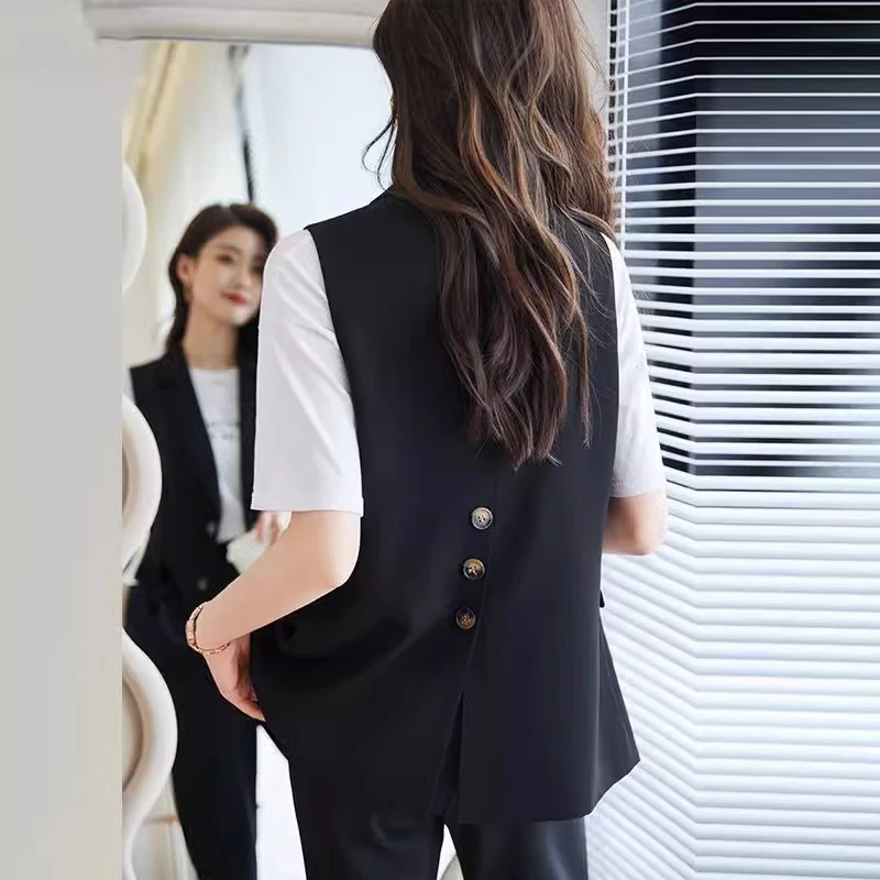 黑色西装马甲春夏薄款2025新款小个子女士高级感背心百搭马夹外穿