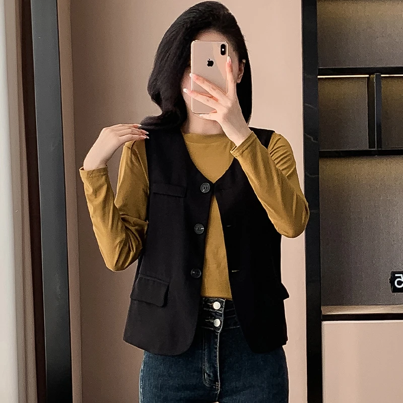 减龄休闲女士马甲V领马夹减龄显瘦单排扣时尚显瘦显气质百搭款