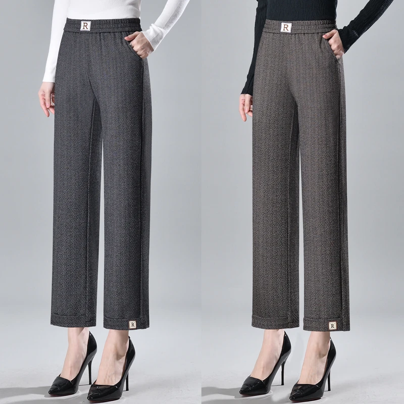 妈妈裤子春秋款直筒休闲裤中老年人女奶奶宽松高腰裤外穿松紧腰带