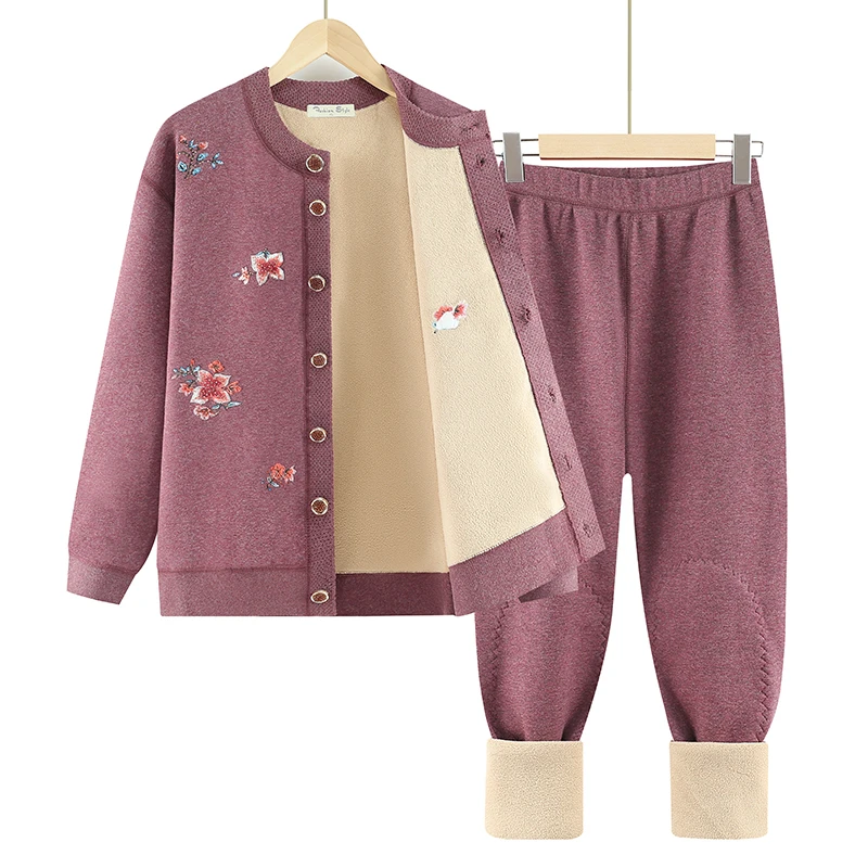 中老年人奶奶装新款秋冬加绒加厚套装外穿老人女保暖衣舒适两件套