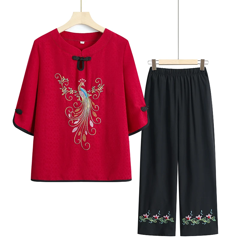 妈妈装新款夏装洋气套装T恤短袖中老年女装奶奶夏季薄款时尚衣服