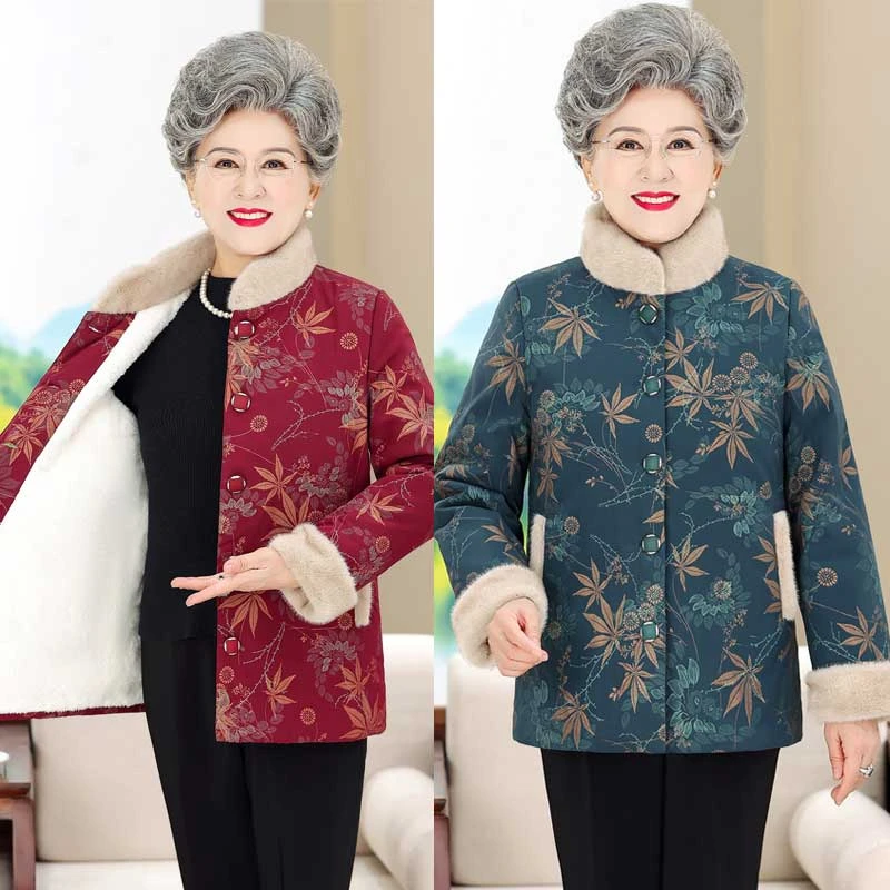 中老年人女奶奶冬装棉袄外套加绒加厚冬季保暖老人妈妈新中式衣服