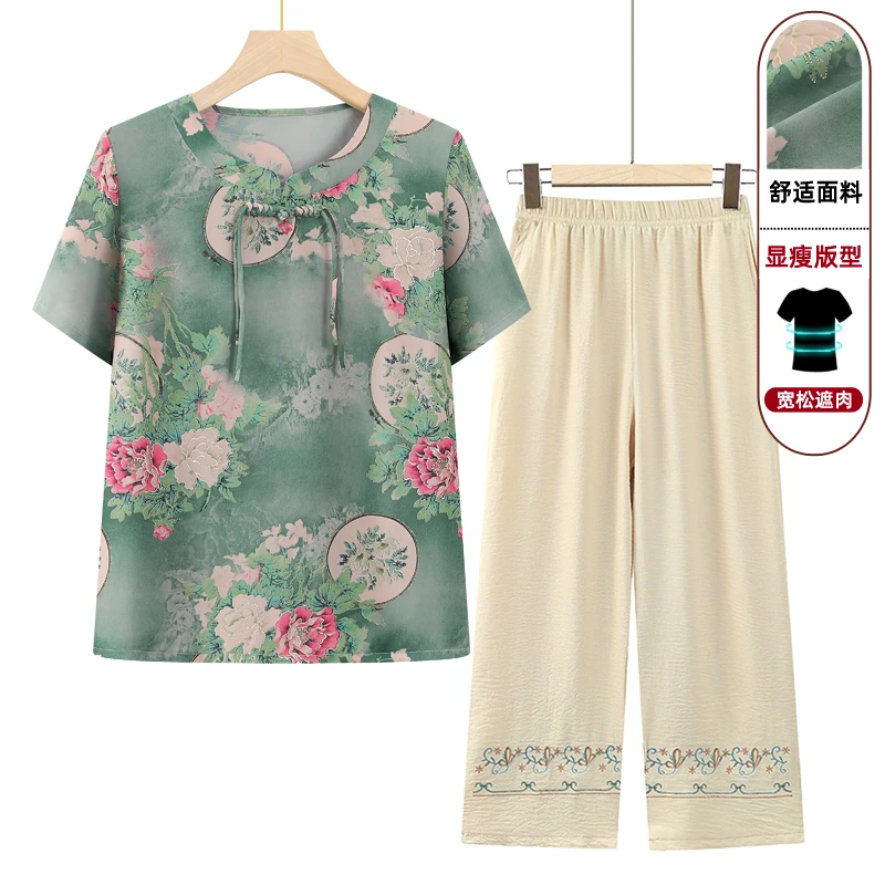 妈妈装2024夏装新款套装女中老年人母亲节奶奶装夏季短袖老人衣服