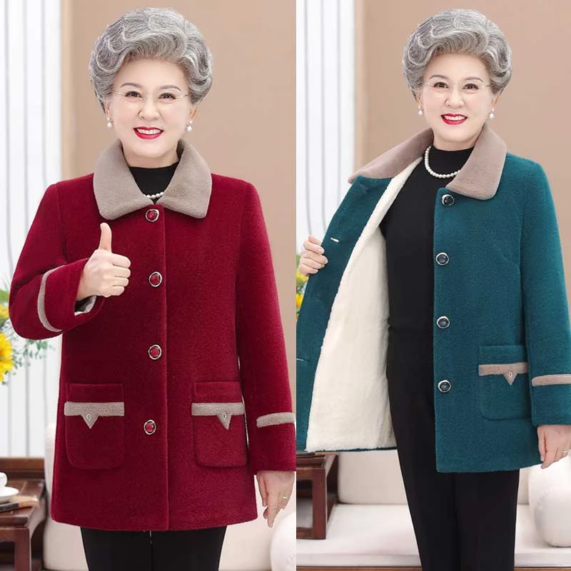 中老年冬装女奶奶装貂绒外套加绒加厚妈妈冬装外套老人衣服洋气