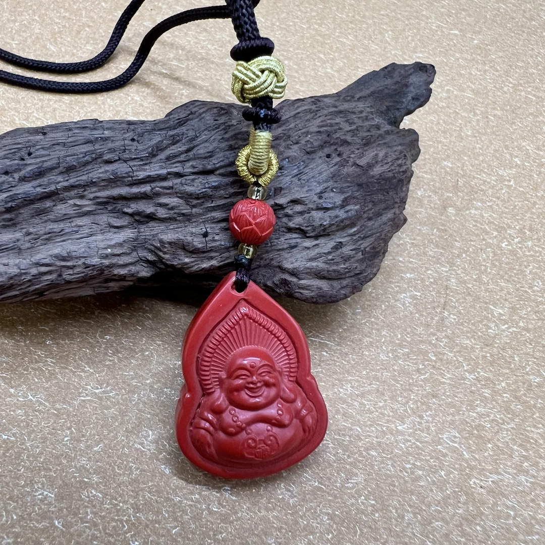 含辰砂工艺品朱砂宝库弥勒脖挂17.6g左右尺寸23*31*8mm