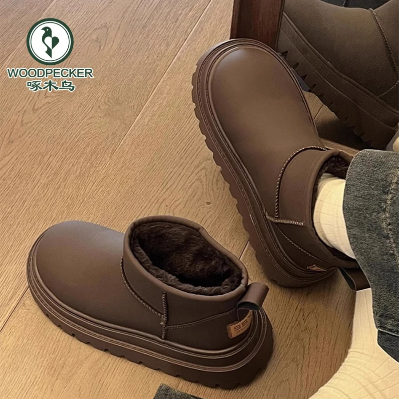 啄木鸟厚底雪地靴女2024年新款冬季洋气保暖短靴防水厚底面包棉鞋