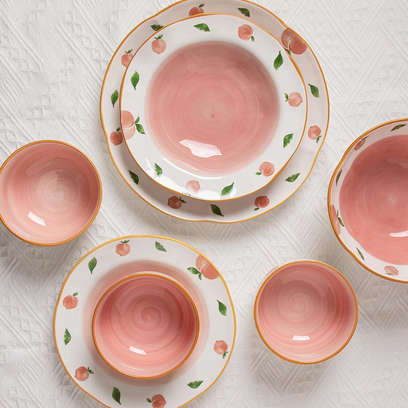 可爱少女心陶瓷碗筷一套精致一人食餐具碗碟套装家用2021新款碗盘