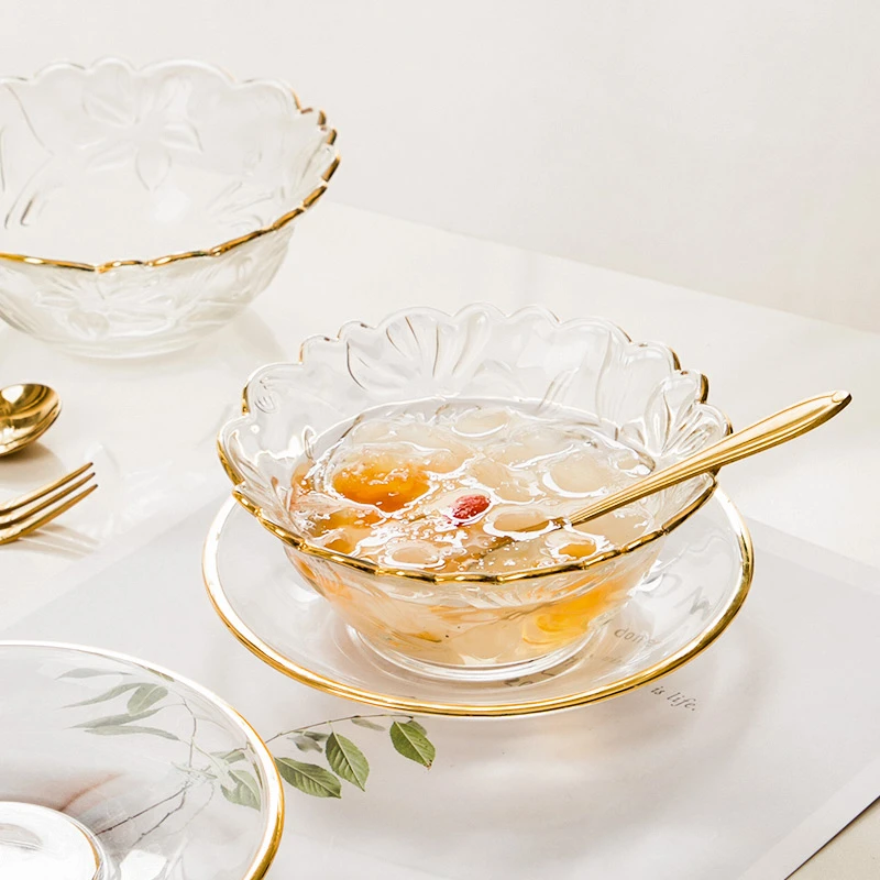 粉墨居舍日式金边玻璃碗家用燕窝糖水银耳汤碗创意小碗水晶甜品碗