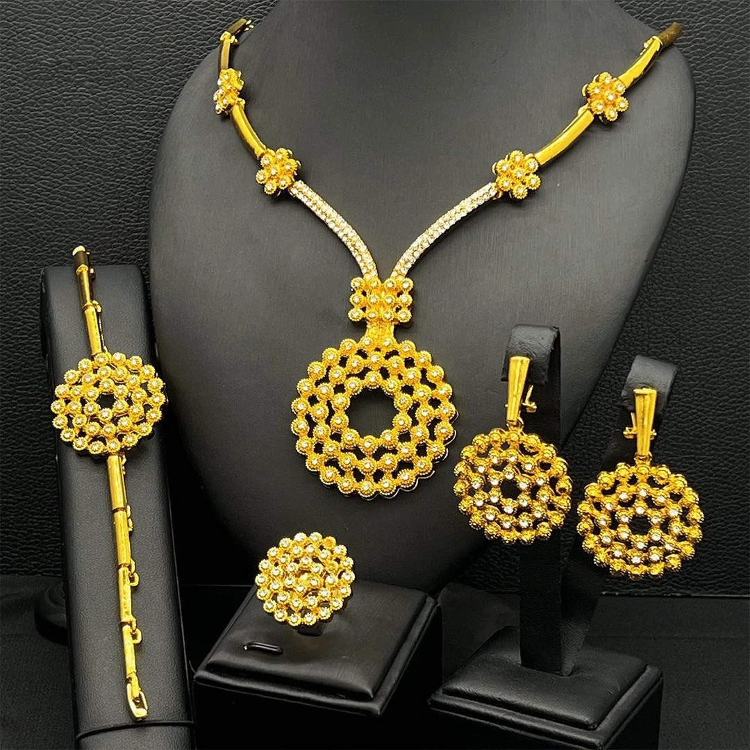 铜合金项链 花朵锆石高端四件套dubay#T017新疆包邮