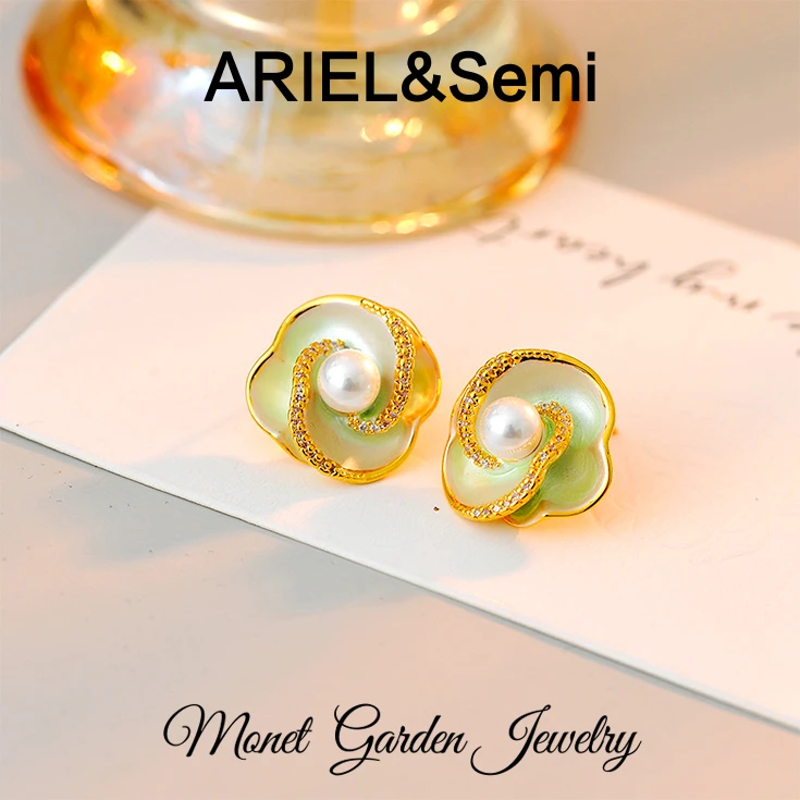 铜合金耳饰 3047 法【山茶花之恋】ARIEL Semi 阿丽尔 山茶花耳钉