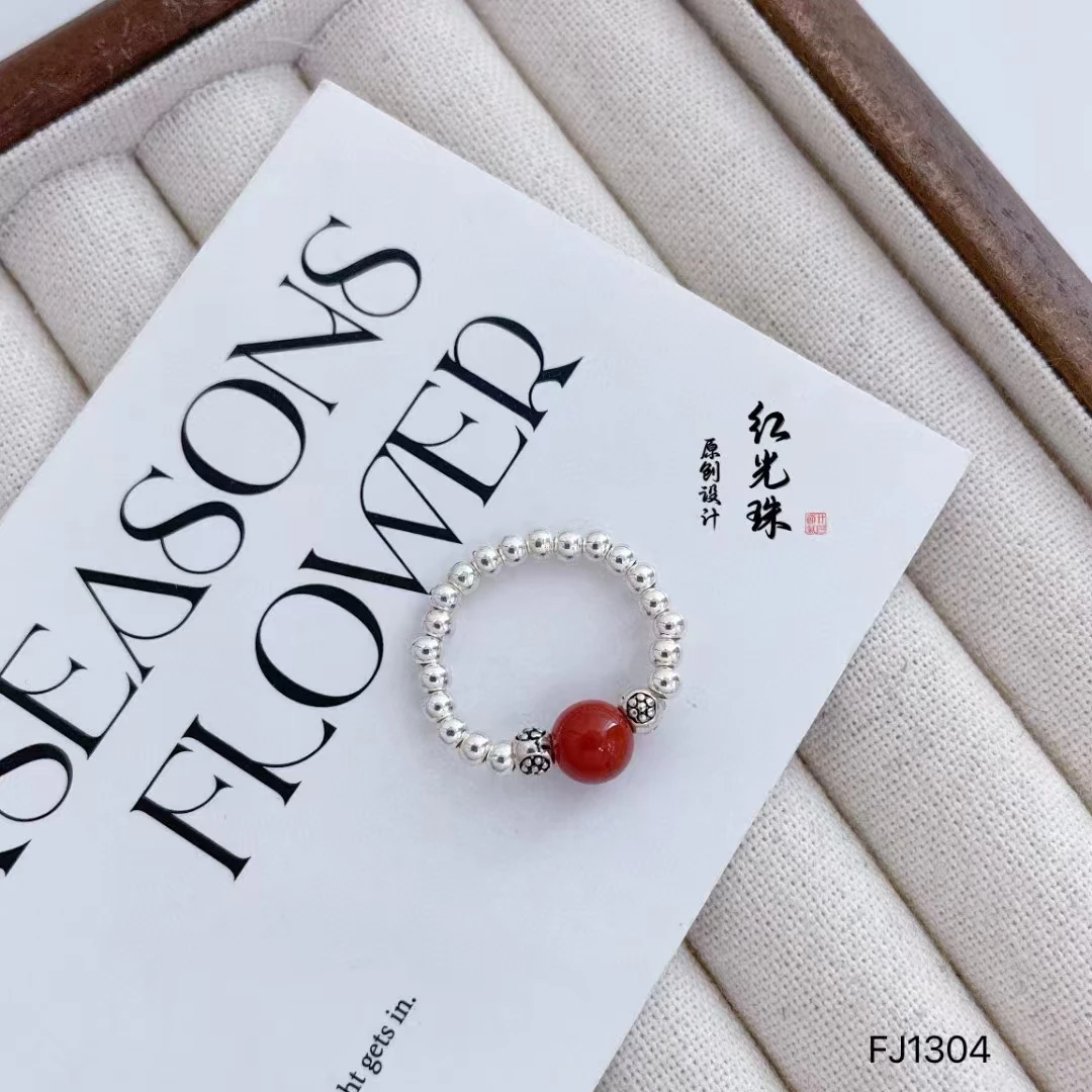 足银戒指 新中式国风银戒指简约弹力绳