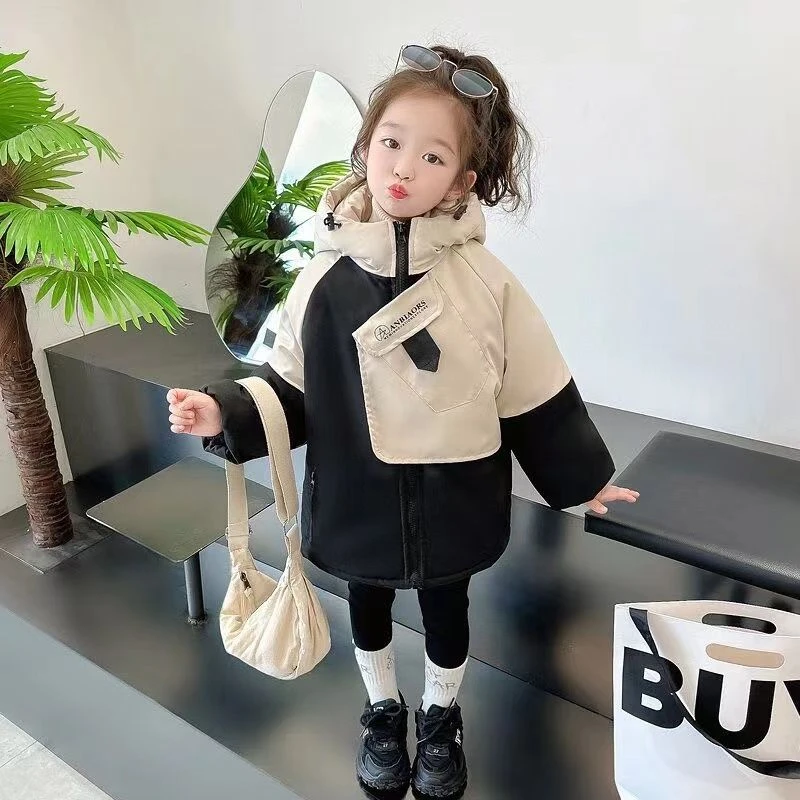 女童棉服中长款女宝冬装洋气2023新款女童外套冬季加厚女孩衣服