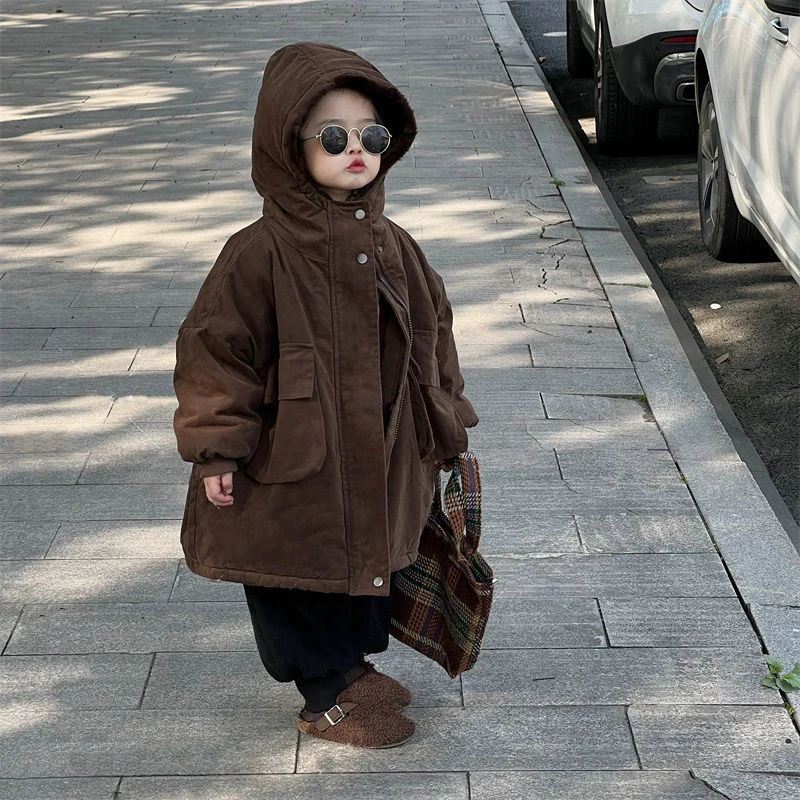 男女童2023冬季棉服儿童韩版加绒外套宝宝冬装加厚中长款派克服潮