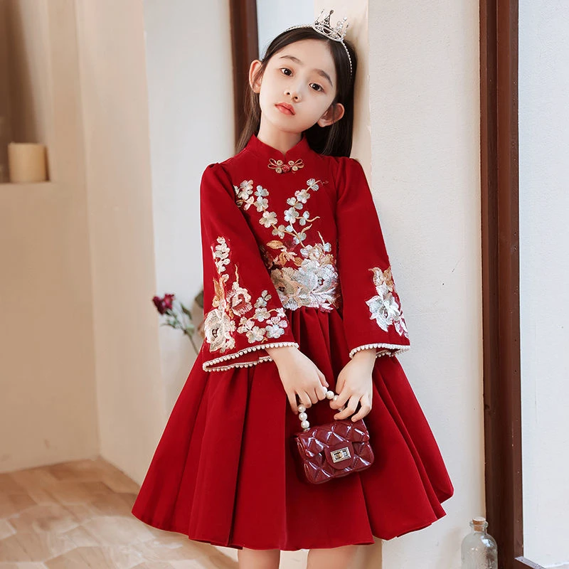 汉服女童冬装新年衣服儿童中国风童装加绒唐装女孩过年拜年服长袖