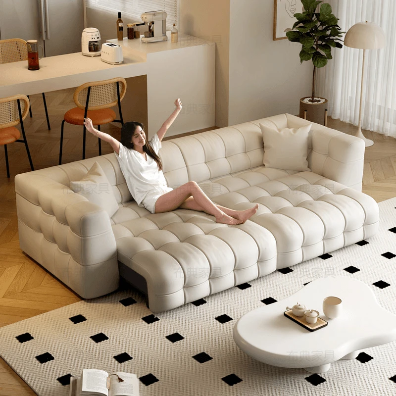 康唯美棉花糖电动多功能沙发床家用伸缩两用现代简约客厅皮艺沙发