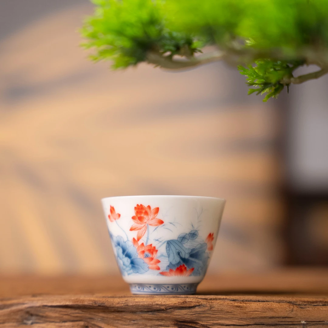 羊脂玉复古青花品茗杯个人杯主人杯家用功夫茶具茶杯茶盏礼品茶碗