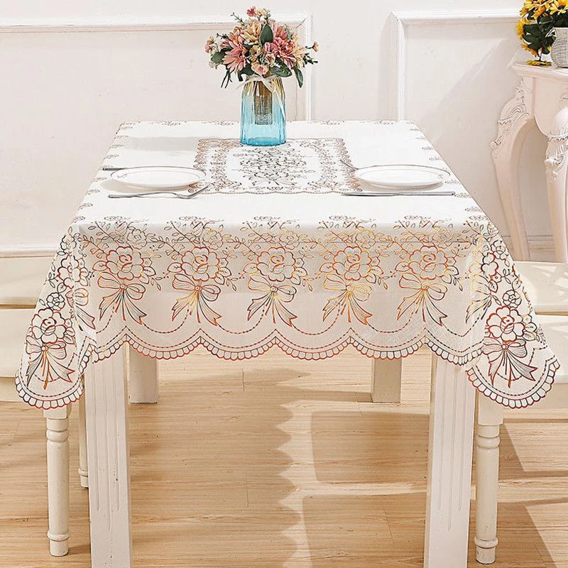 【新疆包邮】烫金蕾丝桌布防水防烫防油免洗长方形茶几餐桌家用