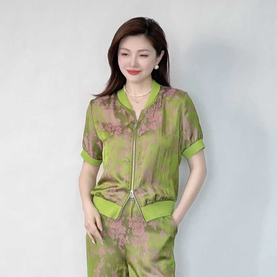 2024新款夏季提花短袖时尚气质减龄宽松显瘦洋气女士休闲运动套装