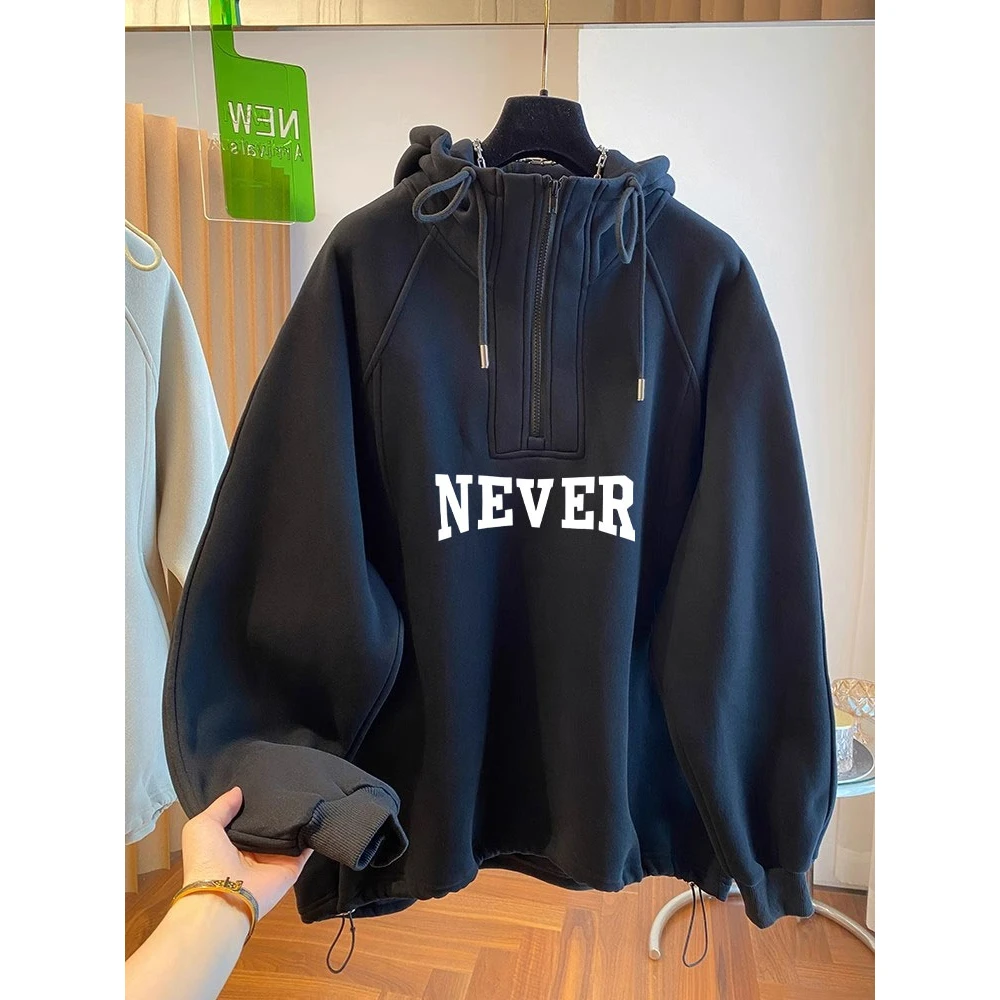 广州十三行爆款~减龄半拉链连帽卫衣女2024秋冬新款加绒加厚外套