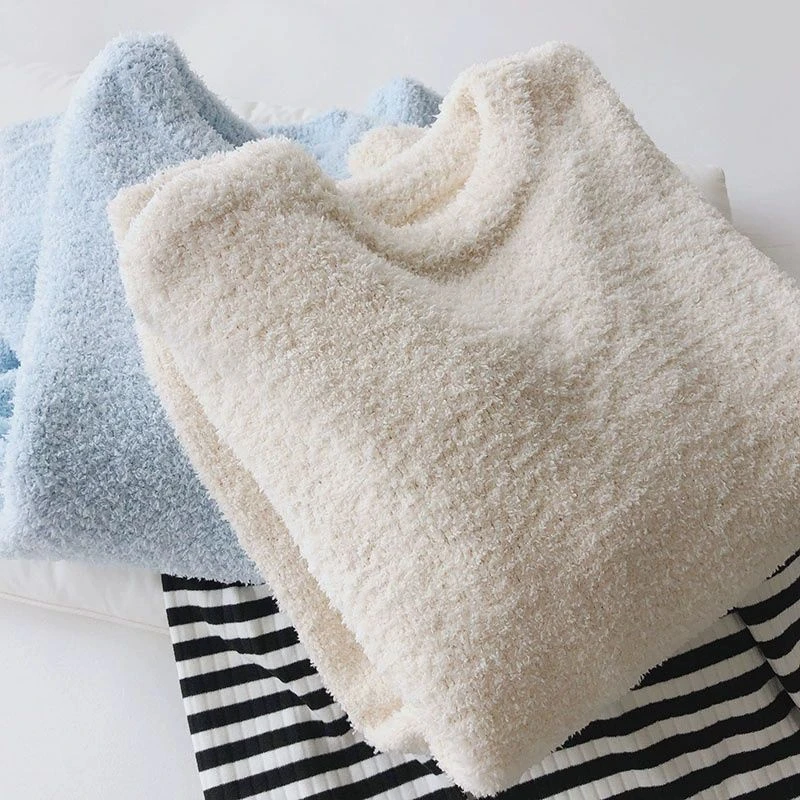 广州十三行爆款加绒加厚羊羔绒圆领卫衣女遛弯保暖宽松绒衫上衣冬