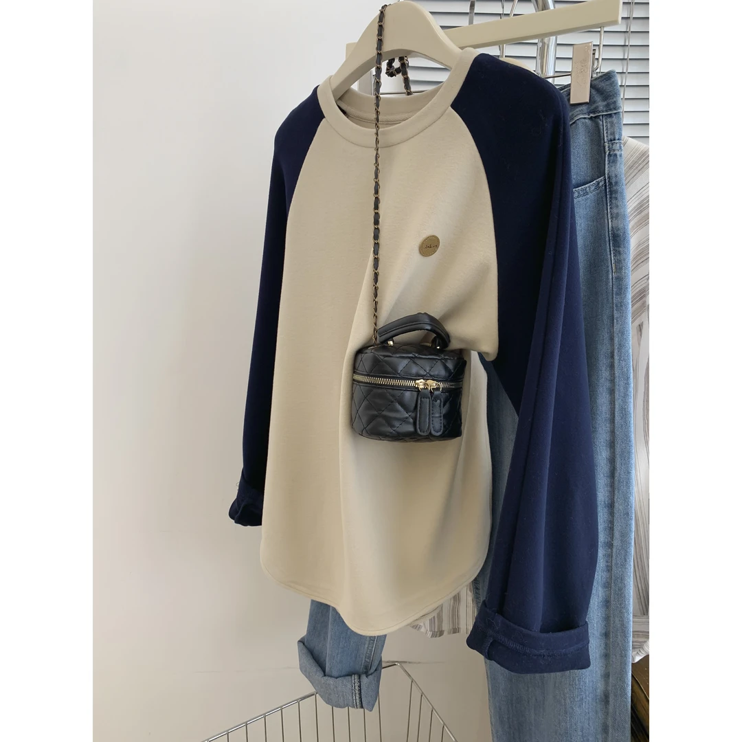 大码240斤插肩袖磨毛长袖打底t恤女秋冬宽松内搭胖妹妹打底衫上衣