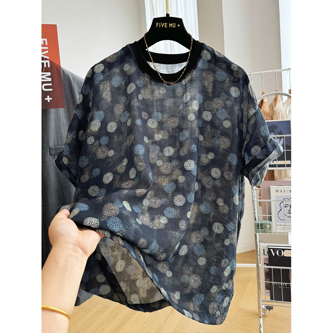 胖MM大码彩色别致薄款短袖T恤女夏季新款气质圆领雪纺衫小衫上衣