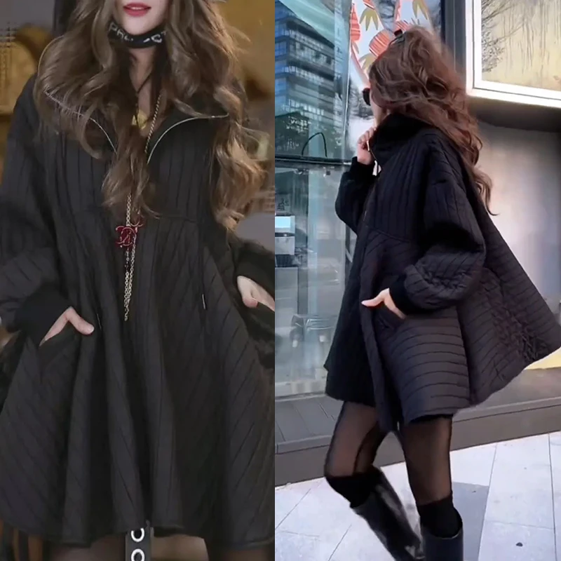 欧货时尚复古连帽娃娃款开衫棉服外套女2024年秋季宽松百搭大衣潮