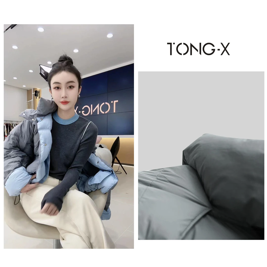 【同瑄品牌】新款时尚连帽撞色两面穿300充绒量羽绒服 K1207