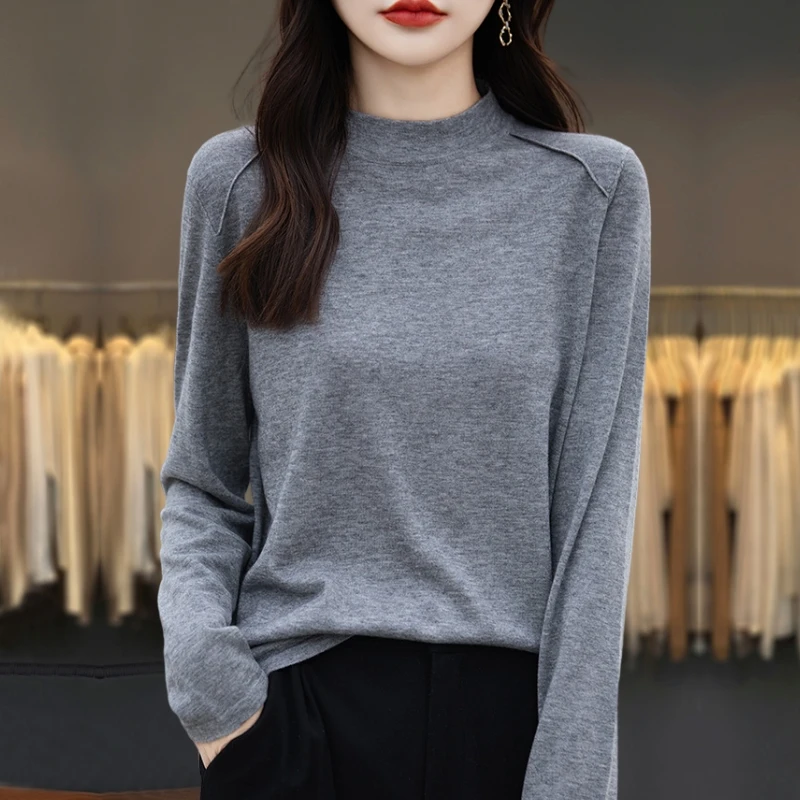 打底衫女款爆款2025新款春秋大码半高领针织上衣宽松显瘦秋冬毛衣