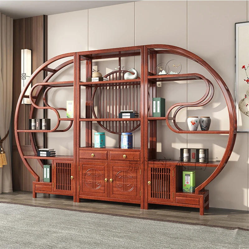 博古架实木现代简约客厅隔断置物架新中式多宝阁收纳陈列柜茶叶架