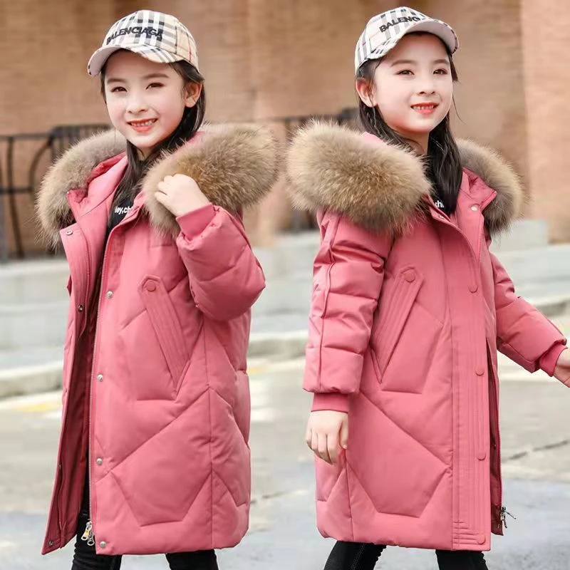 2023年新款女童棉服中大童加绒加厚儿童棉衣中长款女童棉服韩版