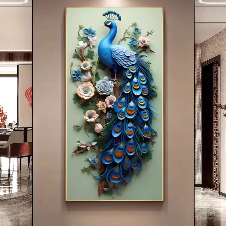 现代抽象新中式时尚轻奢玄关过道走廊立体晶瓷镶钻LED灯光装饰画