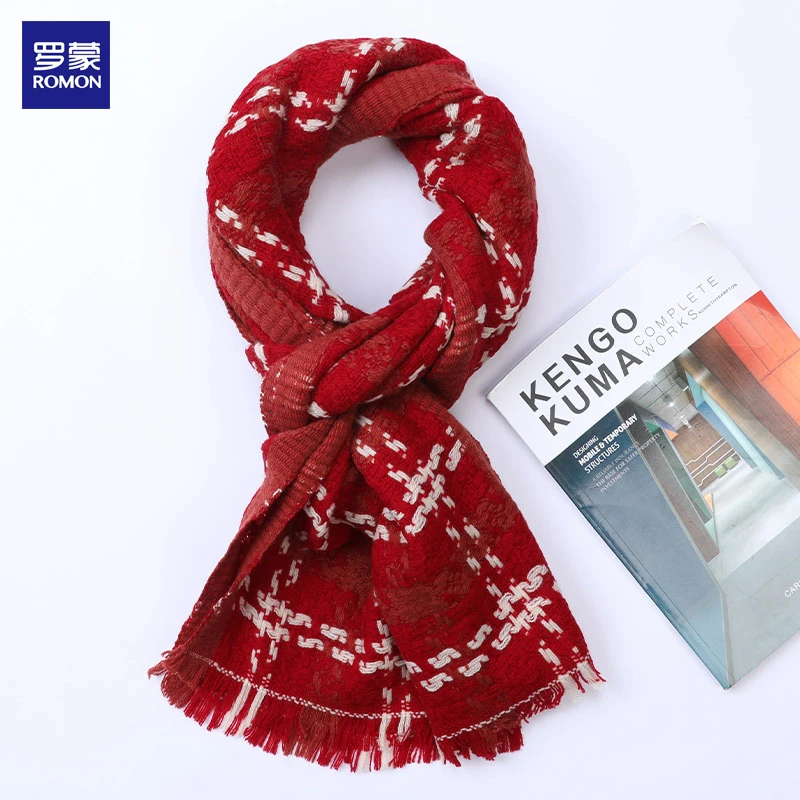 罗蒙格子保暖围脖通用拼色情侣复古时尚女士围巾女款爆款2025新款