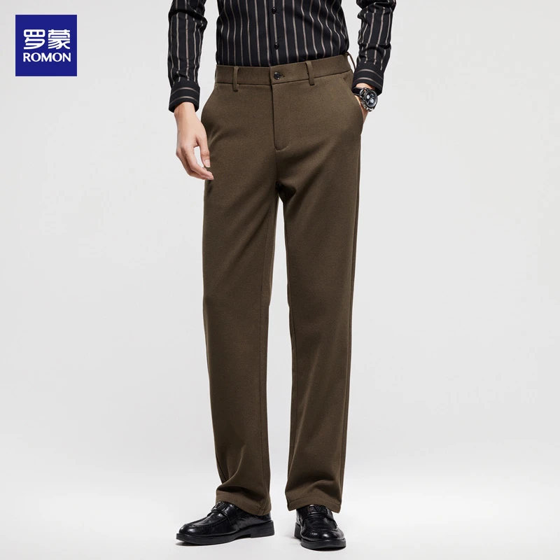 Romon/罗蒙时尚男士直筒西裤商务休闲秋冬舒适宽松男裤垂感西装裤