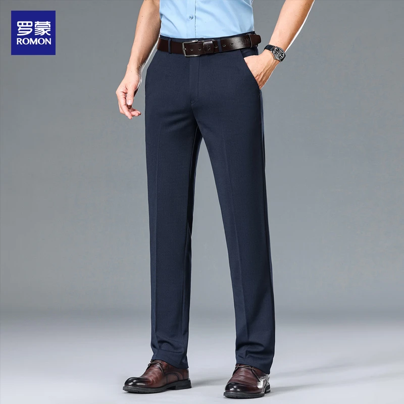 罗蒙男士休闲西裤中老年高腰休闲裤直筒百搭春秋新款专柜同款裤子
