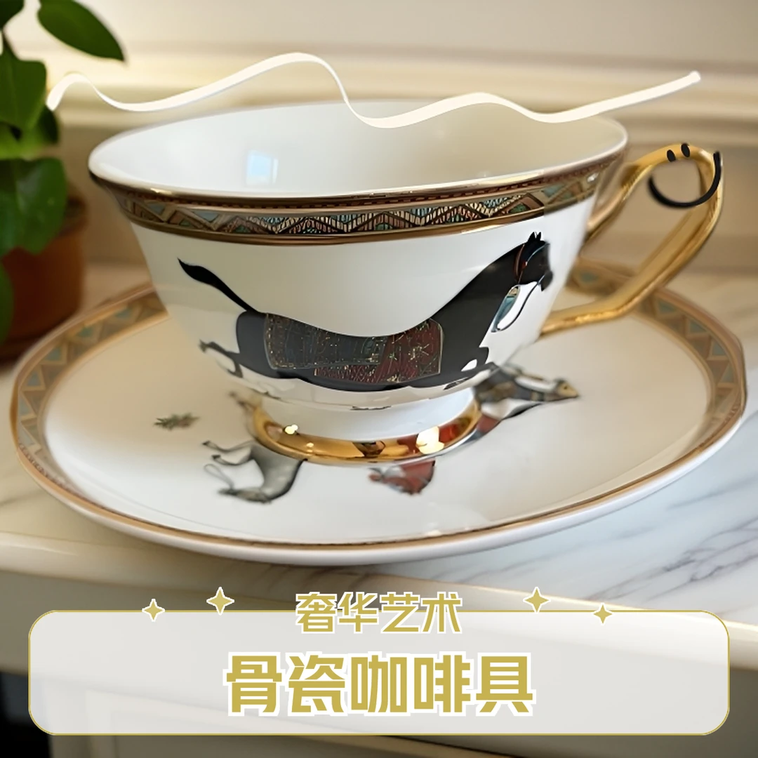 骏马骨瓷咖啡，骏马彩绘，奢华与艺术的交融轻奢高档家用陶瓷欧式